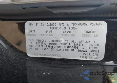 2004 Suzuki Verona Ex z USA, uszkodzony, nr VIN KL5VM52L94B102332